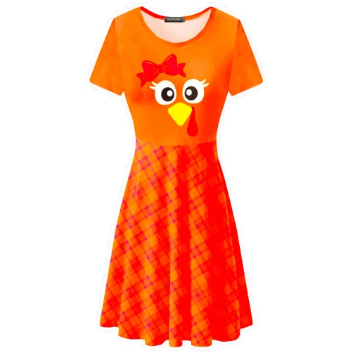 Deerose Hawaiian Flared Dresses Women Tropical Summer Short Sleeve Dresses Casual Tunic Dress