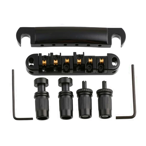 LYWSMSK Roller Saddle Bridge Tune-O-Matic Bridg & Tailpiece Stopbar w/Studs Set for LP Les Paul Style Electric Guitar (Black)
