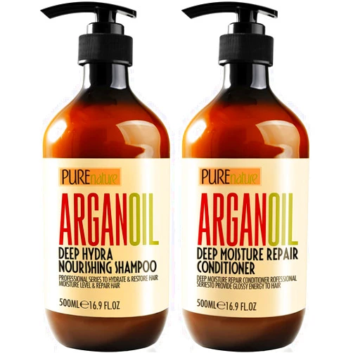 PURE NATURE LUX SPA Argan Oil Shampoo and Conditioner Set - Sulfate Free Moroccan Care with Keratin - For Curly, Straight, Dry and Damaged Hair - Moisturizing, Hydrating, Anti Frizz Salon Technology