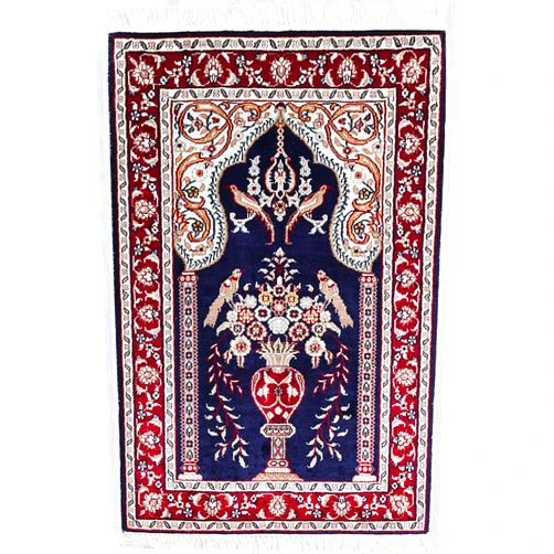 TIANJIANG Carpet 2x3ft Small Hand Woven Carpet Mats Silk Prayer Rugs (Blue&Red)