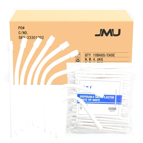 JMU 1000pcs Dental Saliva Ejectors Disposable, White Body White Tip, Evacuation Suction Tips, 10 Bags/Case