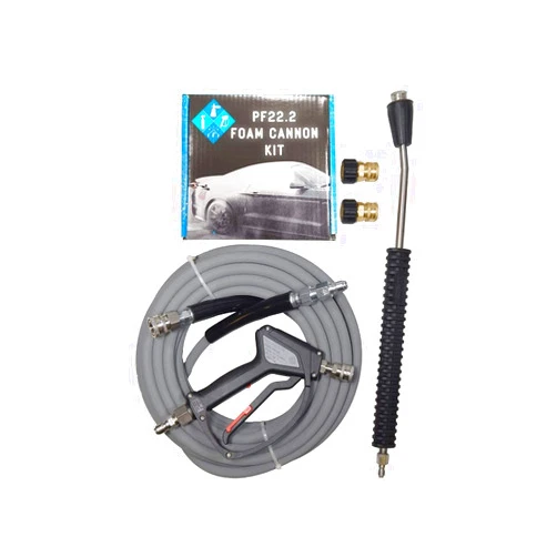 MTM Hydro PF22 Wide Mouth Foam Cannon Kit for Pressure Washer, SGS28 Spray Gun with Stainless Steel Swivel, Kobrajet 50' Grey Hose, Lance and Fittings