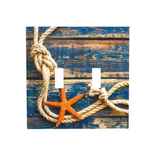 Sptvan Vintage Starfish Rope Double Toggle Light Switch Cover Decorative Wall Plate 2 Gang Standard Size Wallplate for Bathroom Bedroom Home Decor (ABS)