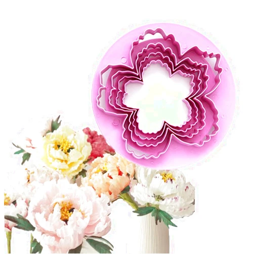 Carunke Plastic Peony Cutters Set Fondant Cake Gumpaste Flower Petal Cutter Mold for Wedding Cake Decoration 4pcs