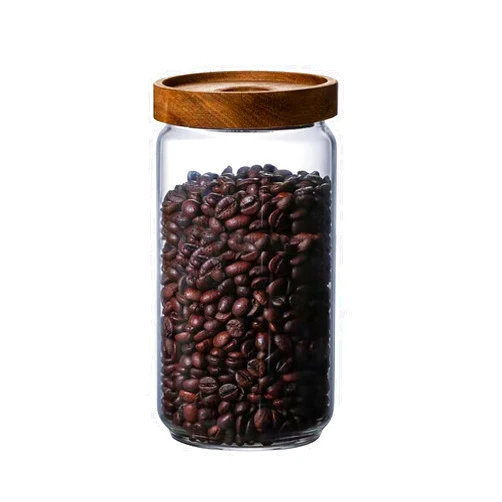 UKYLIN Glass Jar with Wood Lid, Airtight Glass Food Jar Canister, Clear Kitchen Food Storage Containers for Flour, Sugar, Coffee Beans, Candy, Snack, Cookie and More (1000ml 35 FL OZ)