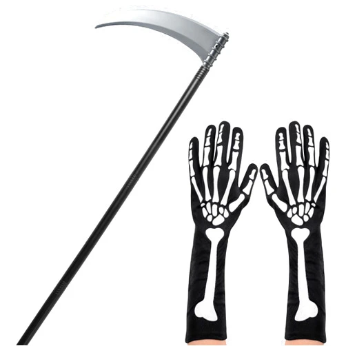 JOYIN Grim Reaper Accessories Set with Grim Reaper's Scythe and Scary Skeleton Gloves Halloween Sickle Weapon Prop Costume for Party