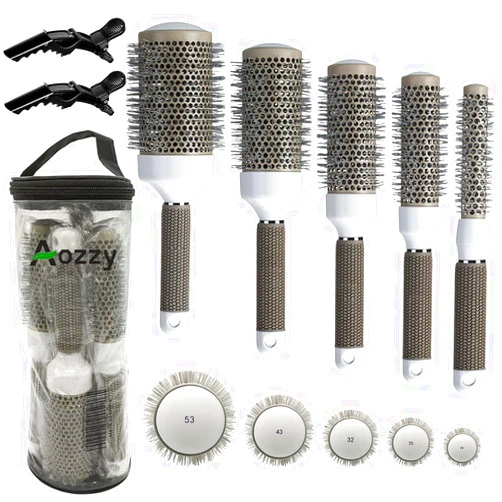Aozzy Round Brush Set for Blow Drying Curling, Professional Ceramic Ion Thermal Barrel Brush Leaves Hair Shiny Heat Styling Brush 5 Different Sizes Works Very Well with The Blow Dryer