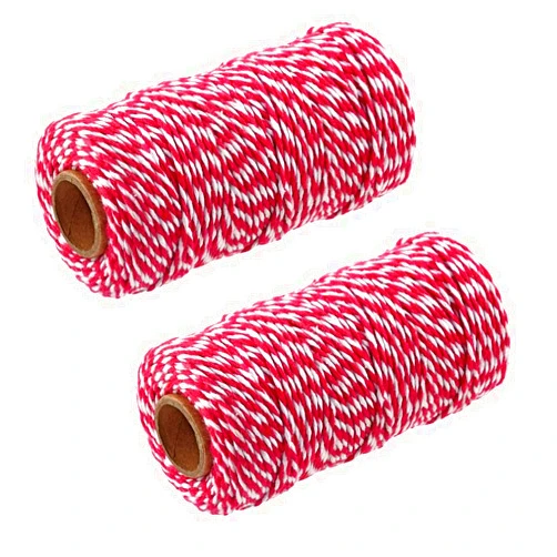 ALOHOVME Red and White Twine for Crafts, 656Feet Cotton Twine String for Gift Wrapping, Butchers, Gardening Ornaments, Baking, DIY Artworks and Projects, Tying Meats and Bottle Decor, 2mm Packing Cord Rope
