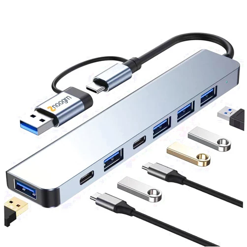 Znoogrn 【Upgrade】 USB C & USB Hub with USB 3.0, USB 3.0 Hub for Laptop, 7 in 1 USB 3.0 Hub with USB C Data Port Compatible with MacBook Pro, iPhone 15, iPad Air, Dell XPS, HP, ect