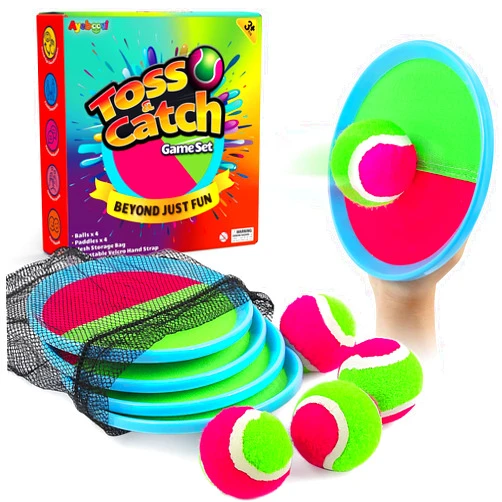 Ayeboovi Toss and Catch Ball Set Beach Toys Pool Toys Outdoor Games Outdoor Toys Yard Games Easter Toys Gifts for Kids Ball and Catch Game with 4 Paddles and 4 Balls [Upgraded Version]
