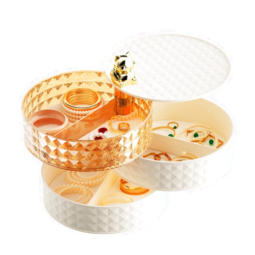 Jywantful Jewelry Organizer Large, 360 Rotating Jewelry Box for Women Teen Girls, 3-Layer Stackable Earring Holder Organizer, Jewelry Tray Storage Case for Bracelets, Rings, Necklaces, Watches (White)