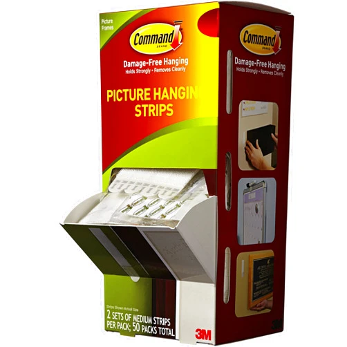 3M Command Picture Hanging Strips, Cabinet Pack, Removable, Holds Up to 6 Lbs Per Pair, 0.75 X 2.75, White, 4/Set, 50 Sets/Carton