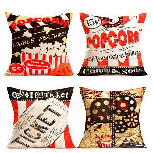 Tlovudori Home Decor Throw Pillow Covers Popcorn Movie Theme Cotton Linen Vintage Clapper Board Cinema Ticket Film Projector Cushion Case Cover for Sofa Bed Relaxation Gift 18