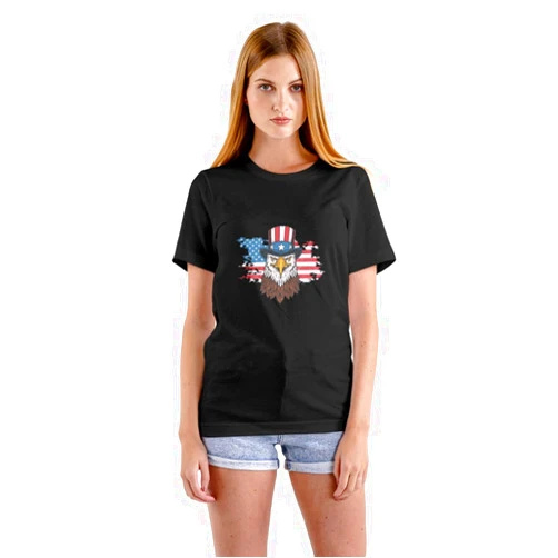 Generic Women's 100% Cotton T-Shirt with US Flag - Patriotic American Flag Tee