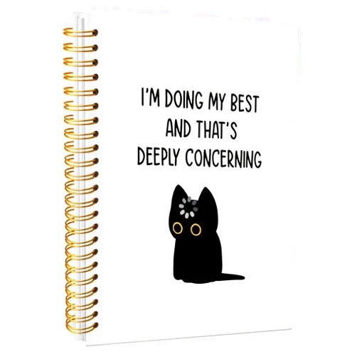 Wheatwin Funny Black Cat Office Notebook, Mental Health Journal, Black Cat Gifts for Women Men, Dark Humor Gifts, I'm Doing My Best and That's Deeply Concerning Hardcover Spiral Notebook 5.5x8.3