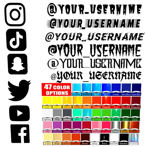 VulgrCo Custom Social Media Decal Stickers Customized Name Username Logo Brand Vinyl Fonts B