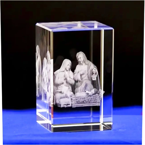 Generic Nativity; The Birth of Jesus; 3D Crystal Religious Gifts with free LED Crystal Base for Catholic and Christian friends, Family, and Church., Transparent, A508050