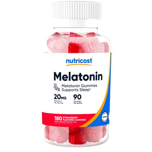 Nutricost Melatonin 20mg, 180 Gummies (90 Servings), Strawberry Flavored - Gluten Free, Non-GMO, No Corn Syrup