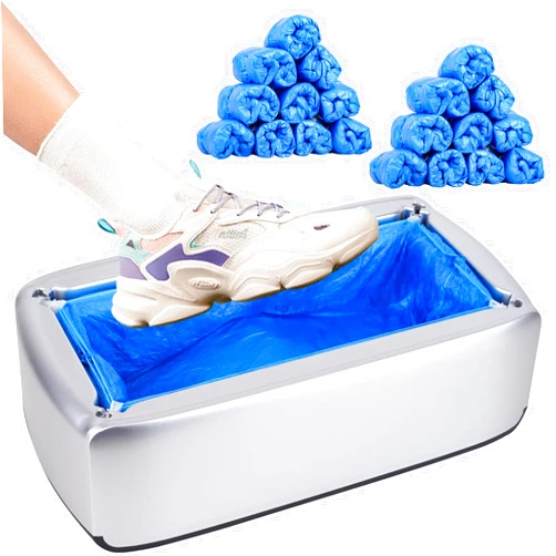 GreeSuit Automatic Shoe Covers Dispenser,Shoe Cover Machine with 200 Pcs Disposable Shoe Covers for Home, Office, Supermarket, Factory, Lab (Silver)