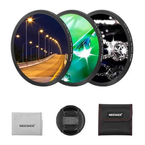 NEEWER 3PCS 52mm Star Filters, Adjustable Cross Screen Star Effect Filter (4, 6, 8 Points) with Ultra Slim Aluminum Alloy Frame, HD No Dark Corners with Double Sided Nano Coatings
