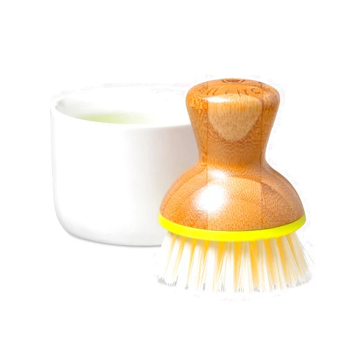 Full Circle Bubble Up Bamboo Dish Brush & Ceramic Soap Dispenser – Family Safe, Formaldehyde-Free – Kitchen Scrub Brush for Dishes, Nonstick & Cast Iron, White