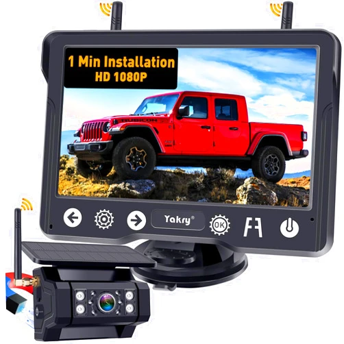 Yakry Wireless Backup Camera Magnetic for Truck: 1 Minute Easy Install HD 1080P Rear View Camera Solar - Portable Rechargeable 5 Inch Monitor System for Car Truck SUV RV Trailer Camper Y02