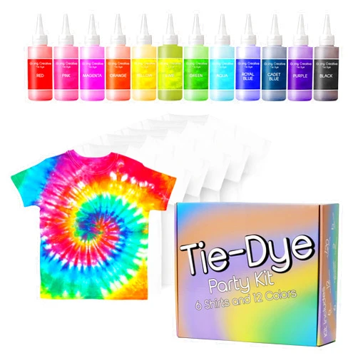 Going Creative All-in-One Children’s Tie Dye Party Kit - Tie Dye Party Pack w/ 6 Kids Shirts, 12 Colors in Pre-Filled Bottles, Gloves, Bands, & More - Top Arts and Crafts for Kids 4 & Up