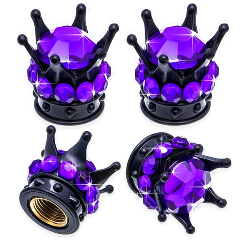 MEAJOO 4PCS Crown Bling Tire Stem Valve Caps, Crystal Diamond Car Wheel Tire Valve Caps Universal Copper Core Stem Covers for Cars, SUV, Trucks, Bikes, Motorcycles, Bicycles (Black & Purple)