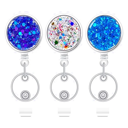TANOSII Resin Retractable Badge Holder Retractable ID Badge Reels with Keychain，Badge Clip and Retractable Rope for Doctor Nurse Office Staff Circle 3 Packs Blue Dark Blue Colorful