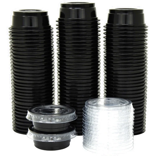 Galashield 100 Sets - 0.5 oz. Black Jello Shot Cups with Lids | Small Plastic Containers with Lids | Sauce, Condiment, Disposable Portion Cups | Salad Dressing Container To Go