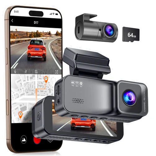 KooBaCar 4K/2.5K Dash Cam Front and Rear, Dual Dash Camera for Cars, Included 64GB Card, Built-in Wi-Fi GPS,Car Camera with 3.20