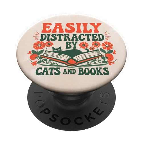 Groovy Cat & Book Lover Funny Retro Designs Groovy Cat & Book Lover Funny Retro Design PopSockets Adhesive PopGrip