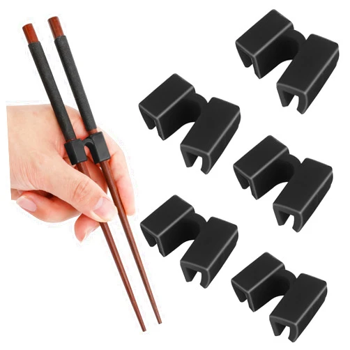 Abeillo 5 Pieces Reusable Chopsticks Helpers Training Chopstick Hinges Connector Practice Chinese Chopstick Helper for Adults, Kids, Beginner, Trainers (Black)