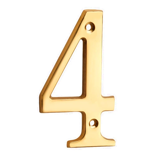 HASWARE House Number Sign 4 inch (10 cm) Polished Brass Finish Stylish Curvy Modern Door Numbers Signage Plaque Street Home Address Numerals(4, Brass)