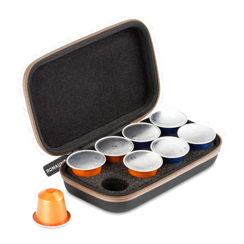 ROMAUNT Protective Carrying Case For Nespresso & Compatible Capsules Portable Espresso Maker Coffee Pod Holder Pu Hard Shell Portable Holds 8 Pods Brown