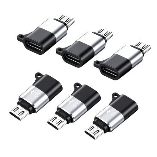 Skrfren 6 Pack Micro USB to USB C Adapter, Type C Female to Micro USBs Male Converter Connector Support Charge Data Sync, TypeC Micros USBs Adapter Micros Male Convert Connector, Black
