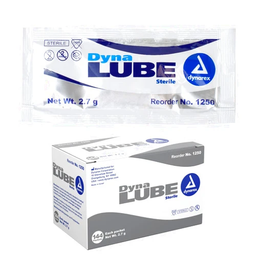 Dynarex DynaLube Lubricating Jelly, Water Soluble and Sterile Lubricant Jelly, Used for Body Orifices, Hinged Instruments and Medical Devices, 1 Box of 144 DynaLube Packets, 2.7g