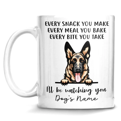Toan's Closet Personalized German Shepherd Coffee Mug, Every Snack You Make I'll Be Watching You, Customized Dog Mugs for Mom Dad, Gifts for Dog Lover, Mothers Day, Fathers Day, Birthday Presents