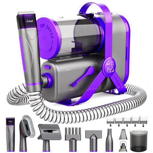 XiaZ Dog Grooming Vacuum Dryer with Clippers, 15 Kpa Dog Grooming Kit with Nail Grinder and Paw Trimmer, Hair Vacuum Groomer for Shedding Blowing Trimming Pet's Hair, 10 Pet Grooming Tools, Low-Noise