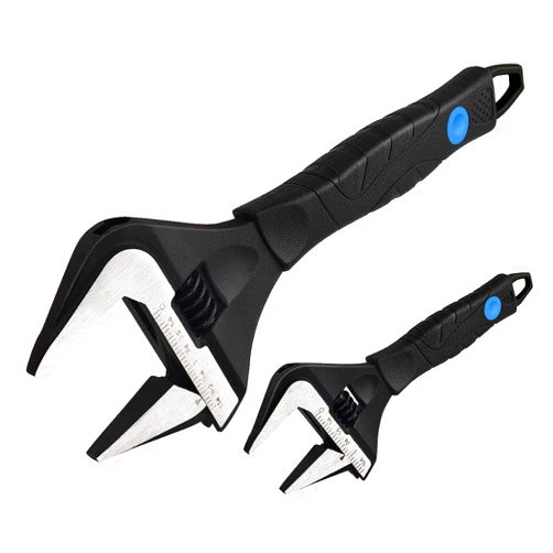 MAXPOWER Stubby Adjustable Wrench Deep Jaw Wide Opening, 6-Inch and 10-Inch Plumbing Wrench Set with Kitbag