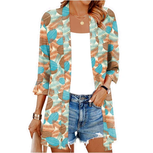IECCP Womens Lightweight Cardigan 3/4 Sleeve Open Front Cozy Ruffles Sleeve Thin Cardigans Jacket