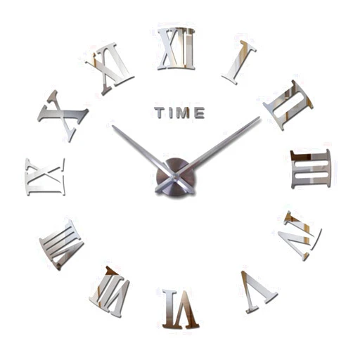 FASHION in THE CITY 3D DIY Mirror Surface Wall Clocks Room Decorative Wall Watches (Silver)