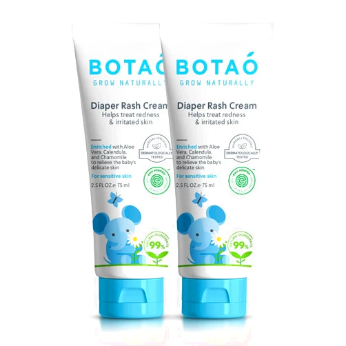 BOTAO Baby's Natural Diaper Cream | Organic Diaper Cream EWG Verified | Naturally Soothes Baby Rashes | Baby zinc Ointment Natural | For Sensitive Skin with Aloe Vera & Calendula, 2.5Oz (2 Pack)