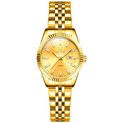 OLEVS Women's Stainless Steel Watch, Luxury Gold Silver Two Tone Easy to Read Analog Quartz Dress Watch for Women, Elegant Waterproof Luminous Calendar Date Ladies Watches for Small Wrists