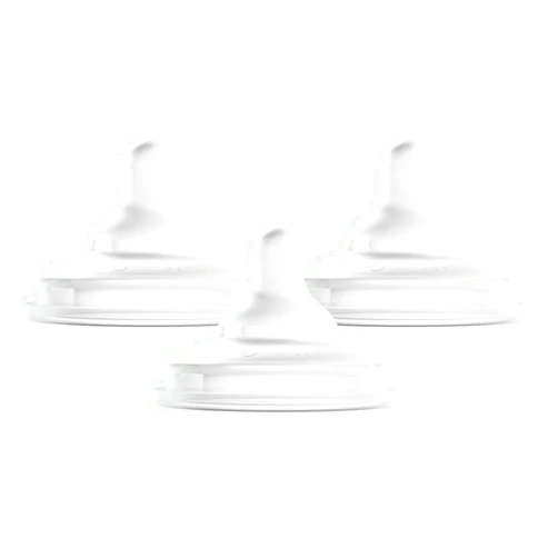Boon Nursh Curve Silicone Baby Bottle Nipples - Platinum Food-Safe Silicone Bottle Nipples - Preemie Nipples for Baby Bottles - Baby Bottle-Feeding Supplies - 3 Count