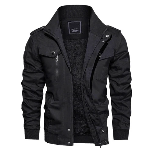 CRYSULLY Men's Fleece Cargo Jacket Winter Casual Thicken Multi Pocket Field Outwear Jackets Coat