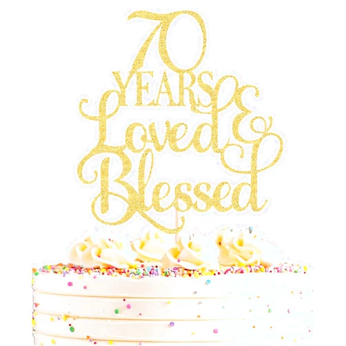 AHAORAY 70 Years Loved Cake Topper - Gold Glitter 70th Birthday Cake Decorating Supplies, Perfect for Wedding, Anniversary or Birthday Party Decorations, Photo Booth Props