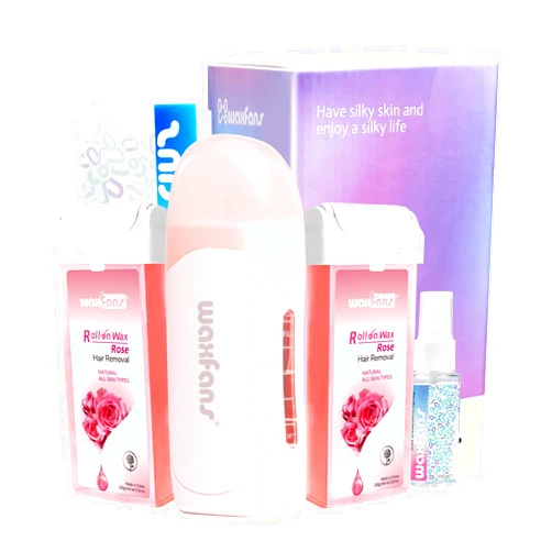 Waxfans Roll on Wax Kit, Waxing Kit for Women and Men, Wax Roller Waxing Kit for All Skin Types, Roll on Waxing Kit for Hair Removal, Wax Cartridges & 50 Pcs Wax Strips (Rose)