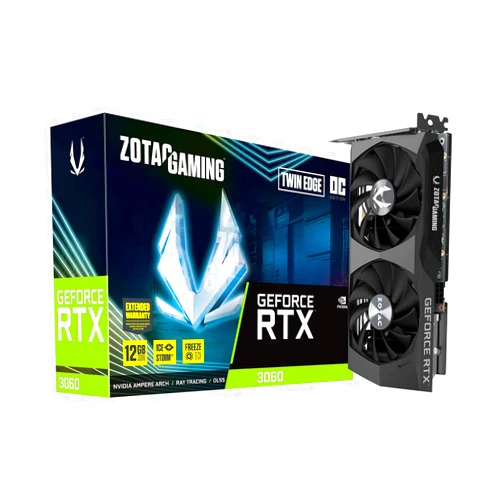 ZOTAC Gaming GeForce RTX 3060 Twin Edge OC 12GB GDDR6 192-bit 15 Gbps PCIE 4.0 Graphics Card, IceStorm 2.0 Cooling, Active Fan Control, Freeze Fan Stop ZT-A30600H-10M