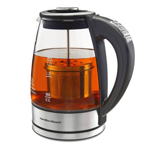 Hamilton Beach Temperature Control Glass Electric Hot Water Kettle & Boiler with Removable Tea Infuser, 1.7L, Cordless, Keep Warm, Auto-Shutoff & Boil-Dry Protection (40942)